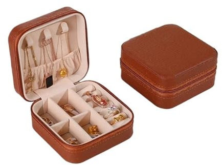 pipisweet Joyeros Organizador De Joyas Schmuckkästchen, tragbar, Schmuckkästchen, Leder, Braun