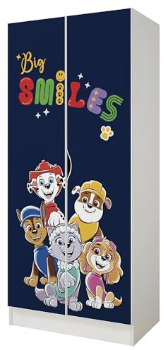 Leomark Weiß zweitüriger Kleiderschrank für Kinder - Roma - funktionaler Schwebetürenschrank, Dim: 70 x 42,5 x 161,5 (H) cm, Kommode, Schrank, Möbel für Kinder (UV-Druck: Paw Patrol 05)