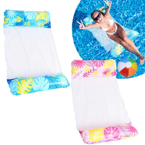 2 Pack Pool Float Water Hammock for Adults, Inflatable hammock for Swimming Pool Float, 4-in-1Multi-Purpose Inflatable Hammock Bed Raft Recliner Float Lounger with a Manual Air Pump