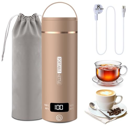 Elektrischer Reisewasserkocher Klein 500ML, Kleiner Wasserkocher Reise Schnelles Kochwasser Mini -Wasserkocher tragbar 316 Edelstahl, automatisches Schließen, For Tee, Kaffee, Babymilch (Braun)