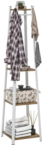 HOMCOM Coat Rack with Storage, Freestanding Coat Stand with 8 Hooks and 3-Tier Shelf, Clothes Rack for Bedroom, Entryway, Oak and White