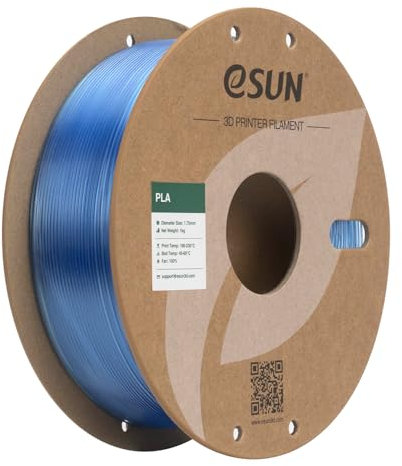eSUN Klarer PLA Filament 1,75 mm, transparenter 3D-Druck-Filament 1KG Spule (2,2 LBS) für 3D-Drucker, Transparentes Blau