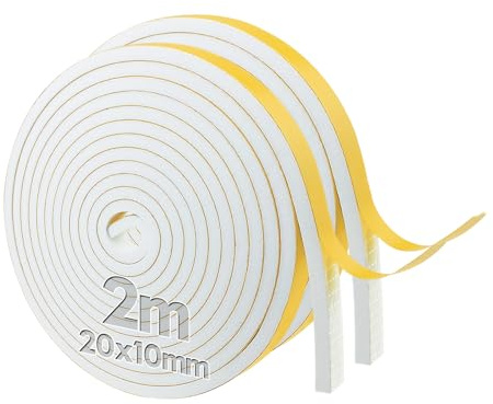 Vefhby Dichtungsband Selbstklebend Fensterdichtung, 20mm(B) x10mm(D) Türdichtung Selbstklebend Schaumstoffband Gummidichtung Schalldämmung für Türen Fenster, Gesamtlänge 4 m