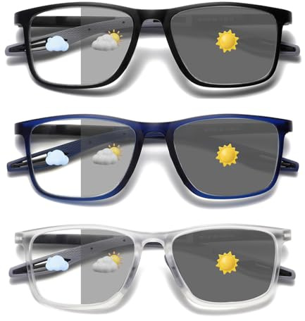 Hubeye TR90 Sports Reading Glasses for Men and Women Square Comfortable Flexible Blue Light Blocking Computer Reader (Black+Blue+Transparent, 2.50)