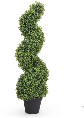 CAPRICAN Artificial Spiral Topiary Tree – 90cm Faux Boxwood Plant in Pot, UV-Resistant Indoor Outdoor Artificial Greenery for Home Front Porch, Patio, Christmas, Winter & Holiday Greenery Decor (1)