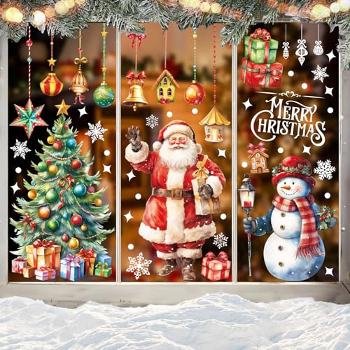 SULOLI 134 Pezzi Vetrofanie Natalizie per Finestre,Adesivi Finestre Natale | Grandi Stickers con Fiocchi di Neve,Decorazioni Casa Porte Vetrine Negozio