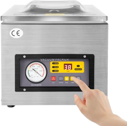 3-in-1 Vakuumierer, 120W Industriell Kammervakuumierer Kommerzielle Tisch Vakuumiergerät Edelstahl Profi-Vakuummaschine DZ-260C, 11.8x10.24in Maximalgröße für Feuchte Lebensmittel Fleisch Marinaden