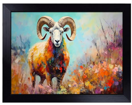 Lap Tray with Bean Bag Cushion, Ram Sheep Palette Knife | Handmade in the UK, Raised Wooden Edge, Padded Cushion, Heat-Resistant Wipe-Clean Surface, for Meals, Laptops and Crafts