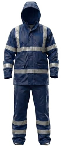 Hi Vis Waterproof Rainsuit 2 Piece Jacket & Trousers Set – High Visibility Workwear Safety Rain Suit Overalls Protective Clothing Outdoor Work Unisex Lightweight Synthetic Waterproof