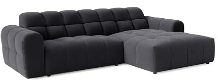 Letsit Ecksofa Andrea L Curio Rechts Freistehendes Loungesofa Bequemes Ecksofa zum Entspannen Schmutzabweisend Für Wohnzimmer Schlafzimmer Schwarz