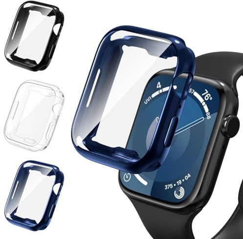 ivoler 3 Piezas Funda con Protector de Pantalla para Apple Watch 40mm SE (2025/2022 / 2020) Series 6 5 4, Protección Completa Carcasa Suave TPU Anti-Arañazos Case, Transparente + Negro + Azul