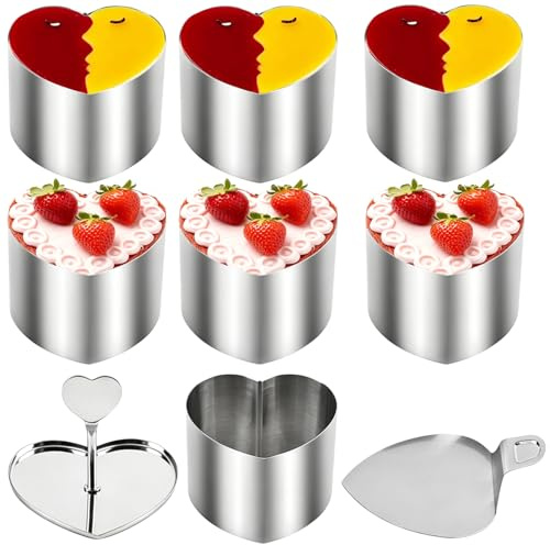 Forbabe Herzform 8pcs Dessertringe Servierringe 7,5 cm mit Stampfer & Heber | Dessertringe Edelstahl Profi Anrichteringe für Vorspeisen, Mousse & Backen – Rostfrei & Spülmaschinenfest