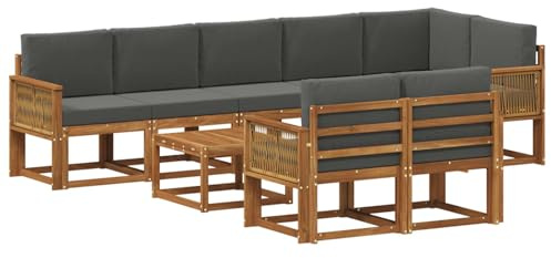 vidaXL Outdoor-Sofagarnitur 9 pcs Natur und Anthrazit Polyester, Stylisches Außensofa, wetterfestes Set, Bequeme Sitzgelegenheit für den Garten, Akazienholz Möbel