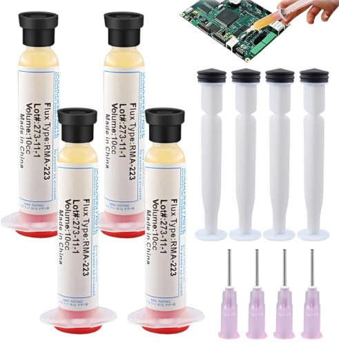 BGASWR Set da 4 pezzi Flussante per saldatura a stagno,Pasta saldante stagno,Flussante Saldatura No Clean - Flussante Gel per Elettronica, Treccia Dissaldante Inclusa, Saldatura Stagno Professionale