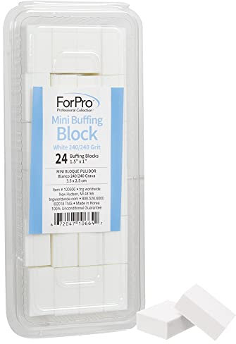 ForPro Professional Collection Mini Buffing Block, White, 240/240 Grit, Double-Sided Buffer, 1.5 L x 1 W x .5 H Inches, 24-Count
