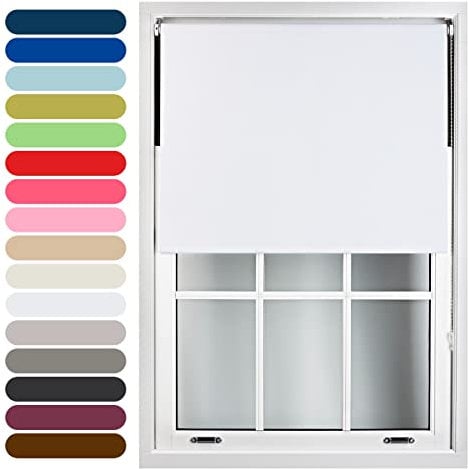 FURNISHED Roller Blinds Thermal Blackout Roller Blind - Trimmable Insulated UV Protection Child Safe Easy Fit Home Office Window Blinds, White, 60W x 165H cm