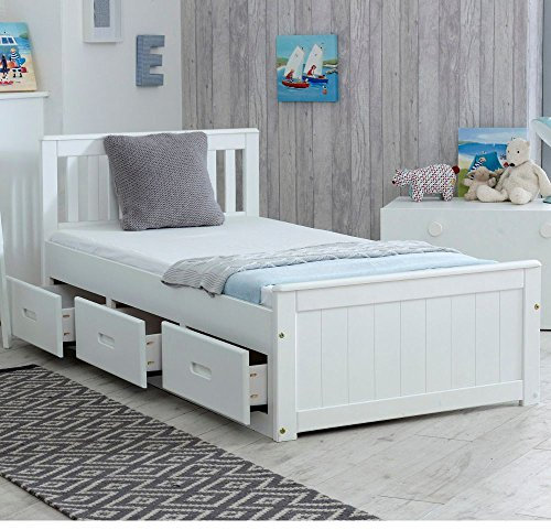 Happy Beds Mission Wooden Solid White Pine Storage Bed Drawers Furniture Frame 3' Single 90 x 190 cm