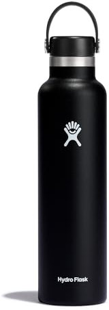 Hydro Flask - Water Bottle 709 ml (24 oz) - Vacuum Insulated Stainless Steel Water Bottle with Leak Proof Flex Cap and Powder Coat - Standard Mouth - Black
