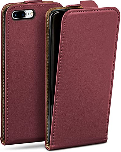 moex Flip Case für iPhone 7 Plus/iPhone 8 Plus Hülle klappbar mit 360 Grad Schutz, Handyhülle mit Displayschutz, PU Leder Handytasche Lederhülle, Flip Case Cover Klapphülle, Weinrot
