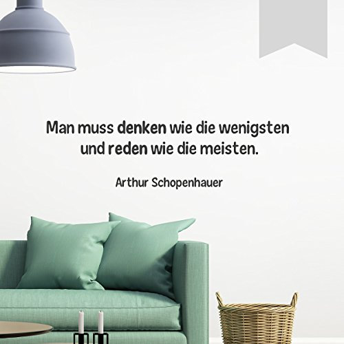 WANDKINGS Wandtattoo - Man muss denken wie die wenigsten und reden wie die meisten. (Arthur Schopenhauer) - 50 x 14 cm - Hellgrau - Wähle aus 5 Größen & 35 Farben