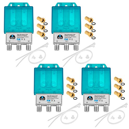 4X PRO DiseqC Schalter Switch 2/1 mit Wetterschutzgehäuse HB-DIGITAL 2X SAT LNB 1 x Teilnehmer/Receiver für Full HDTV 3D 4K UHD + 12 x Vergoldete F-Stecker Vergoldet