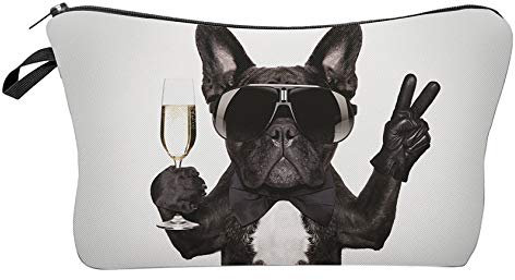 Modische Kulturtasche Kosmetikbeutel Schminktasche Make-Up Bag Kulturbeutel Wasserabweisend Originelle Print-Motive für Reisen, Urlaub und Alltag (French Glamour Bulldog)