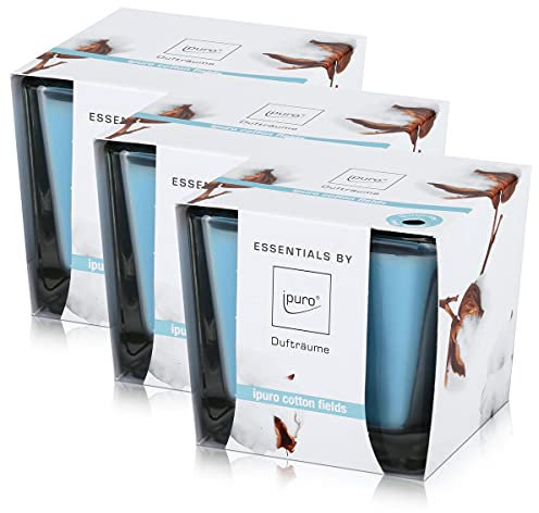 Essentials by Ipuro Duftkerze Cotton Fields 125g - Sanft, dezent und leicht pudrig mit einem Hauch von Vanille (3er Pack)