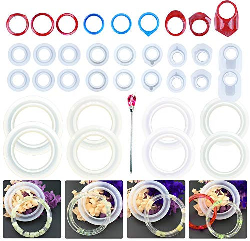 Allazone Stampo in Resina 32 Pz Anello Braccialetto Silicone Moules Muffa di Pendente Ciondoli Sfera Resina Strumenti per Fai da Te Gioielli