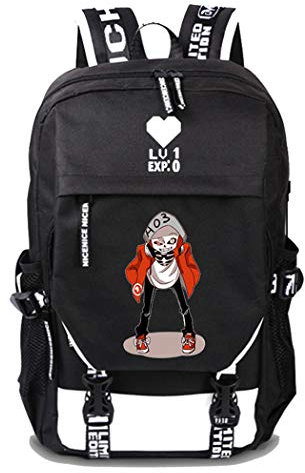 WANHONGYUE Undertale Spiel Cosplay Rucksack Schultasche Laptop Backpack mit USB-Ladeanschluss Schwarz / 22