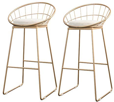 Moderne Barhocker mit hoher Rückenlehne, Gepolsterte Barhocker mit Gegenhöhe, Stühle für Küche Esszimmer, Beine aus Gold, 2 Stück