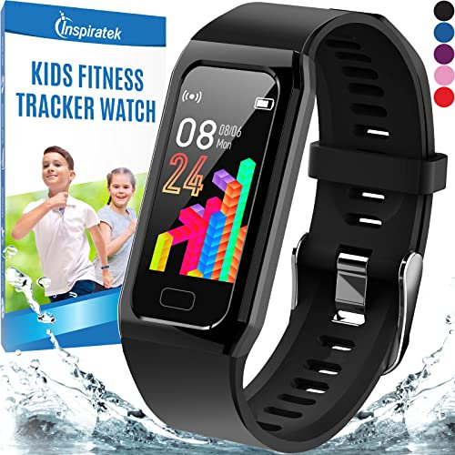 Inspiratek Rastreador de actividad física para niños y niñas de 5 a 16 años, reloj de fitness impermeable para niños con monitor de frecuencia cardíaca, monitor de sueño, contador de calorías y más,