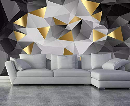 Tapete 3D Wandbild Abstraktes Geometrisches Schwarzes Gold Fototapete 3D Effekt Vliestapete Wohnzimmer Wanddeko