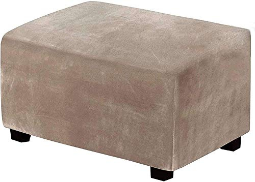 KYJSW Quadratisch Stretch Hocker Bezug, Samt Ottomane Schonbezug, Bezug Ottomane Verdicken, Stuhlbezug, Stuhlhusse Bezug Husse Für Stuhl Hocker (Khaki,Größe XL)