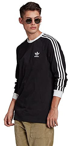 adidas Men's 3-stripes Ls T Shirt, Black, S UK