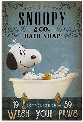 Inga Snoopy And Co Bath Soap Wash Your Paws Poster Vintage Wanddekoration Metallschild Plakette Poster 20,3 x 30,5 cm