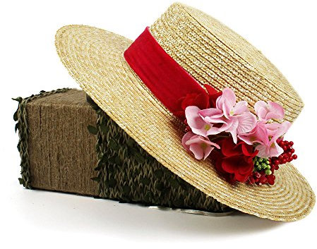 Sombrero de paja roja para mujer de verano, sombrero de invitado de boda (color: natural, tamaño: 56-58 cm)