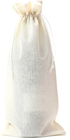 YoungJewl 10Pcs Burlap Wine Bags With Drawstring Cream Pouches Jute Wine Bottle Bags For Wedding Party, Birthday, Christmas, Home Storage(6.29 x14.17Inches)