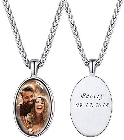 U7 personalisiert Foto Kette für Männer Frauen Edelstahl/18k vergoldet Herz/Rechteck/Oval/Schlüssel Form Anhänger mit 55+5cm Halskette einzigartiges DIY Bilder Souvenir Andenken Schmuck