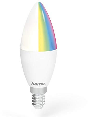 Hama WLAN LED Lampe E14 (Smart Home Lampe 5,5 Watt Kerzenform, dimmbar, mehrfarbig RGBW, WIFI LED Lampe mit Sprachsteuerung und App, kompatibel mit Alexa, Google, Siri, Apple, kein Hub nötig)