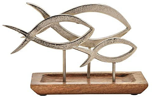Miss Lovely Deko-Aufsteller Fische Fisch-Figur aus Metall auf Holz-Sockel - Deko-Figur Geschenk-Idee Geld Christenfisch Kommunion Konfirmation Firmung & Taufe Tisch-Dekoration kirchliche Feste