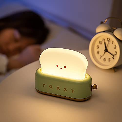 Garhelper Cute Toast Night Light,LED Smile Bread Toast Night Lamp,Rechargeable USB & Timer,5Adjustable Lights Portable Bedside Lamp Eye Caring Bed Lamp Baby Room Birthday Gifts for Teenager Children