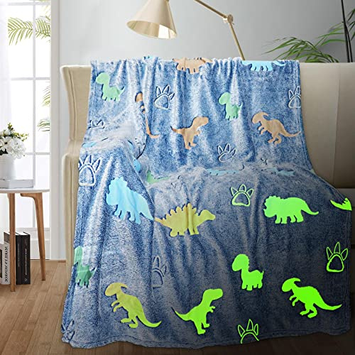 TEHALK Dinosaur Glow in The Dark Blanket for Kids, Toddler Blanket for Boys, Dinosaur Gifts for Boys/Kids, Soft Fleece Blanket Throw, Birthday Gifts 40x60