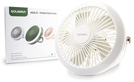 SOLMIRA Ventilatore Portatile con Batteria Ricaricabile USB Tipo C, Design Senza Fili per Interni ed Esterni, Bianco, Luce Propria