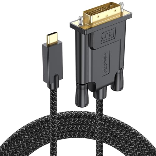 FEMORO Câble USB C vers DVI de 1,8 m, USB de type C vers DVI (unidirectionnel) tressé 1080p @ 60 Hz pour MacBook Pro 2016-2024, Surface Book 2, Dell XPS 13/15, Galaxy