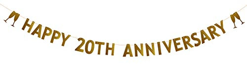 Betteryanzi Gold Glitter Happy 20th Anniversary Banner, 20th Wedding Anniversary Party Decorations Supplies, Gold Glitter Paper Girlanden Hintergründe, Buchstaben Gold Happy 20th Anniversary