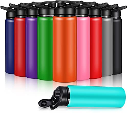 10 Stück wiederverwendbare Aluminium-Wasserflasche mit Schnappdeckel, mehrfarbig, wiederverwendbare Flaschen, Sport-Wasserflaschen, Multipack, Sport, Outdoor-Angeln (758 ml)