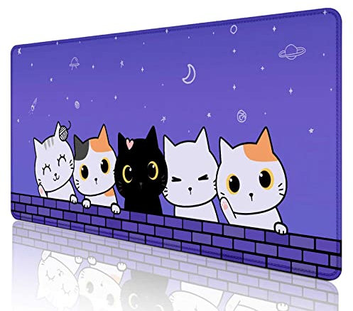 Sxckang Kawaii Deskmat Tappetino per mouse, Gatti Carini Viola Grande Tappetino per Mouse Pad, XL Kawai Anime Estetico Gaming Desk Mat - 89 x 40 cm