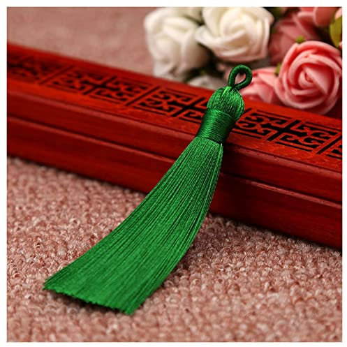 SHTGOI 10 Stück 8 cm Quasten Handgemachte Troddel Anhänger Fransen mit Ice Silky Kordel Schlaufen Floss Lesezeichen Quasten Tassel für Schmuck Souvenir DIY Kleidung Handwerk Zubehör Grün