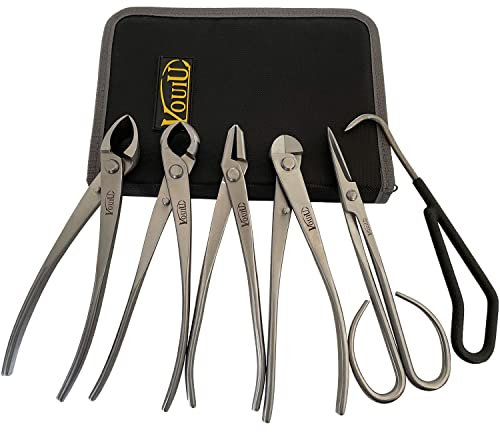 vouiu 6-teiliges Bonsai-Werkzeug-Set, Konkavschneider, Knaufschneider, Jin-Zange, Drahtschneider, Bonsaischere, Wurzelhaken