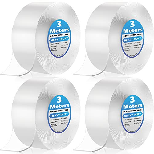 YOGINGO Nastro biadesivo resistente, resistente, 12 m, nastro biadesivo trasparente, nastro biadesivo per tappeti, nastro nano trasparente, senza tracce per ufficio, casa, cucina, feste, auto
